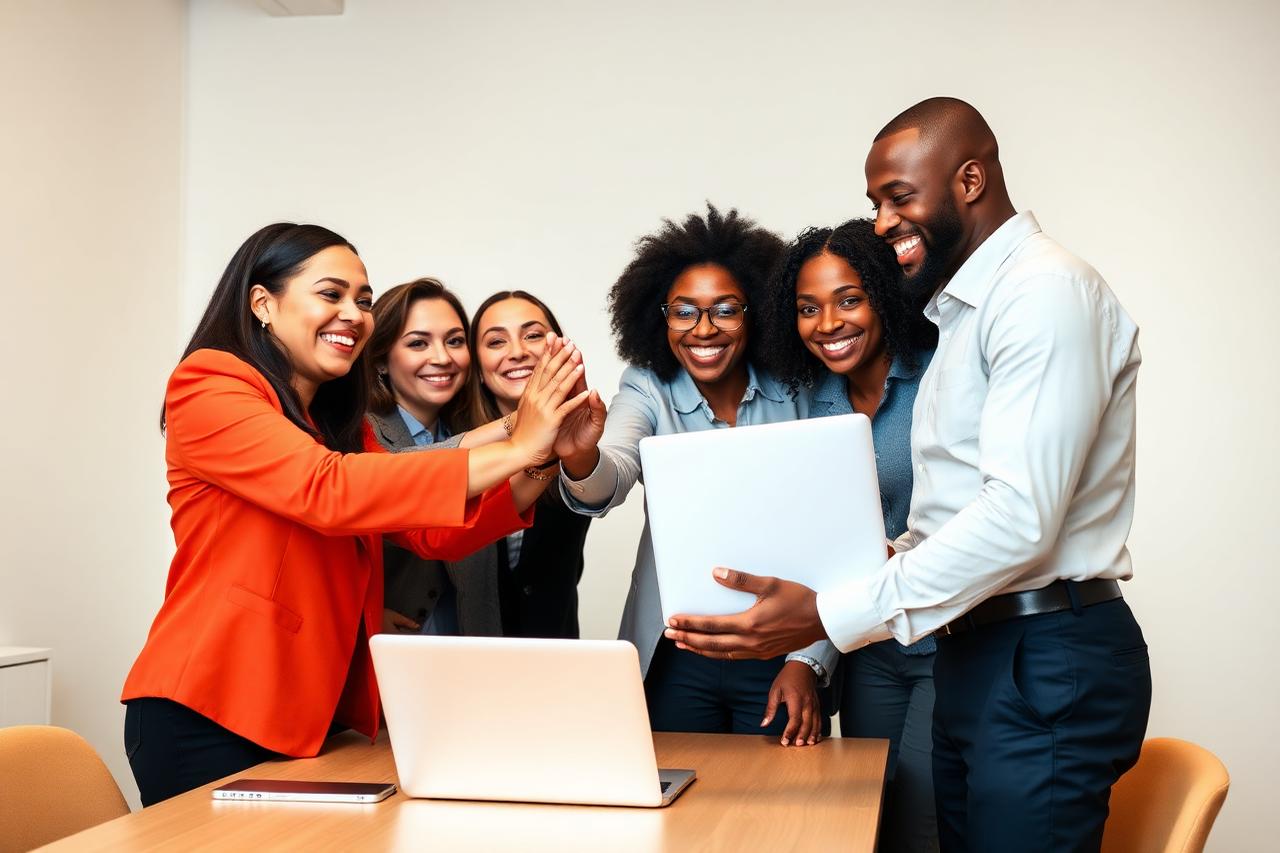 Generic stock photo of a team high-fiving
